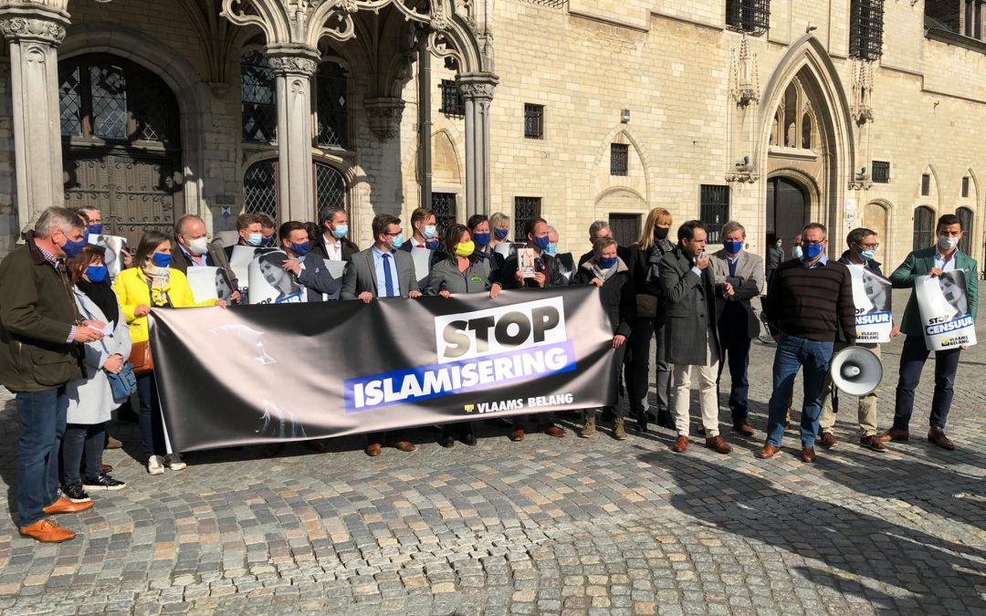 Vlaams Belang voert actie in Mechelen voor vrijheid van meningsuiting naar aanleiding van Voorpost-vonnis
